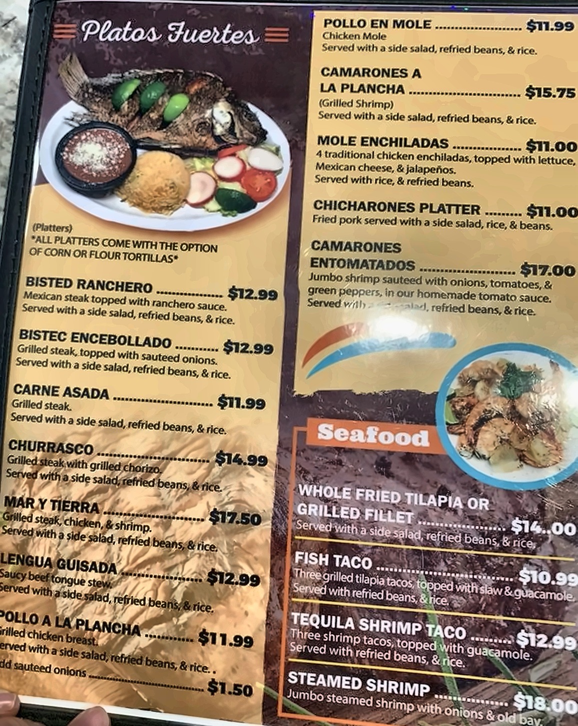 Menu — platos fuertes & seafood