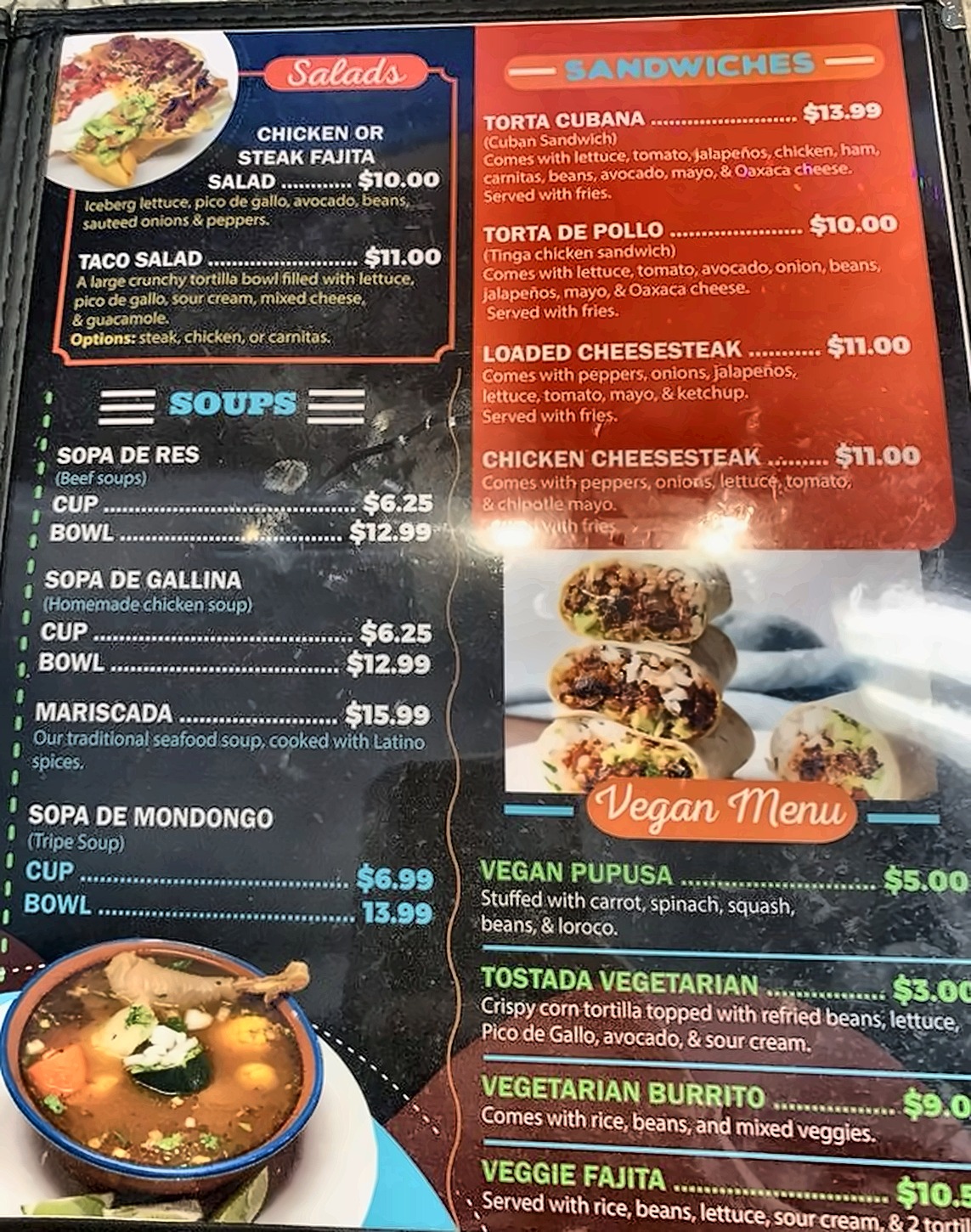 Menu — salads, soups & vegan